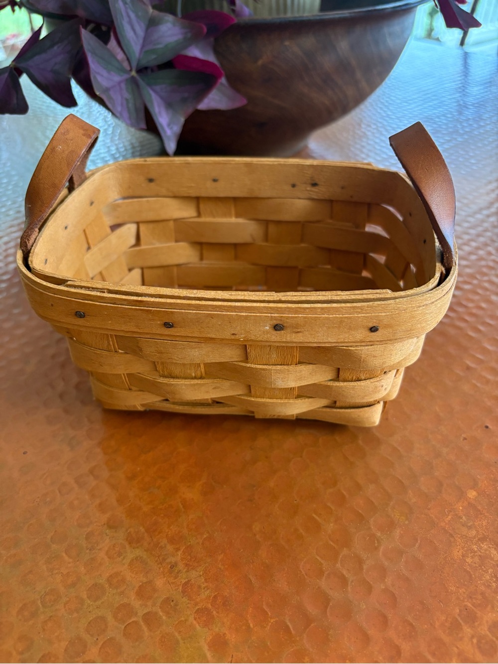Longaberger Natural Tan Woven Basket with Leather Handles